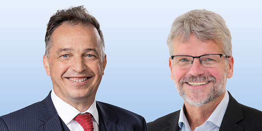 Prof. Dr. Ulrich Nack, Professor für Immobilienmanagement, insbesondere Gewerbeimmobilien EBZ Business School und Prof. Dr.-Ing. Viktor Grinewitschus. Prorektor für Forschung, Techem Stiftungsprofessur für Energiefragen der Immobilienwirtsch
