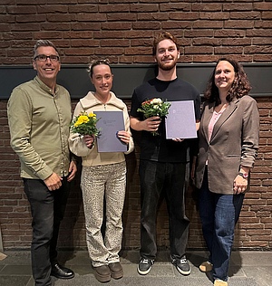 (v. l.) Matthias Schilling, Kiara Minners, Emre Engelbrecht, Annekathrin Wurz. Bildquelle: EBZ Business School.